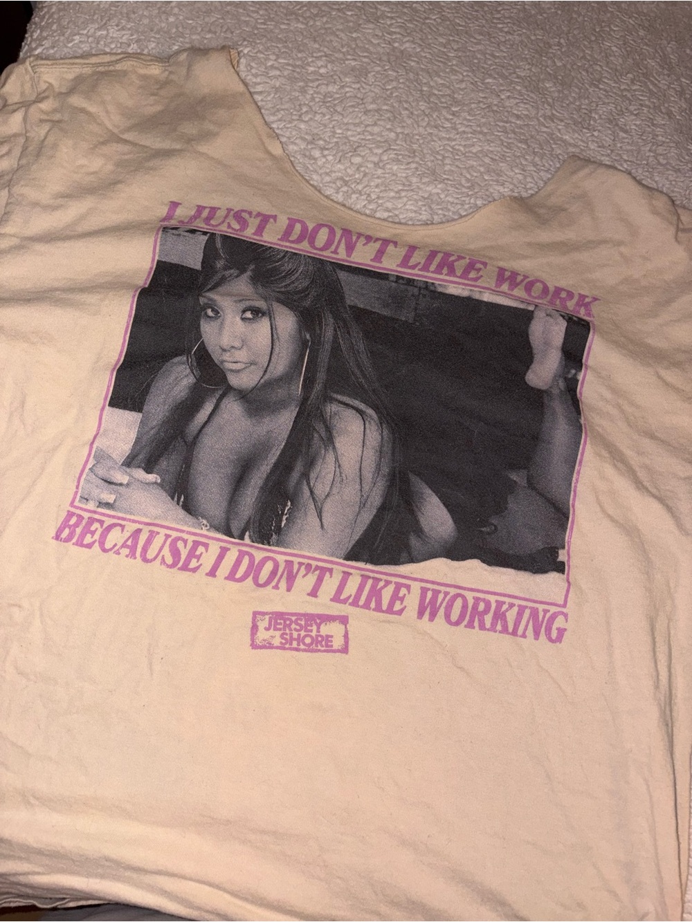Jersey Shore Snooki Graphic Tank Top - Cream with Pink Print